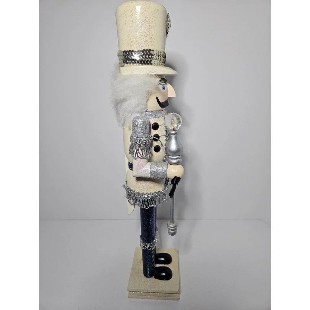 Wooden Nutcracker King Christmas Decor White Gold Silver Glitter Rhinestone